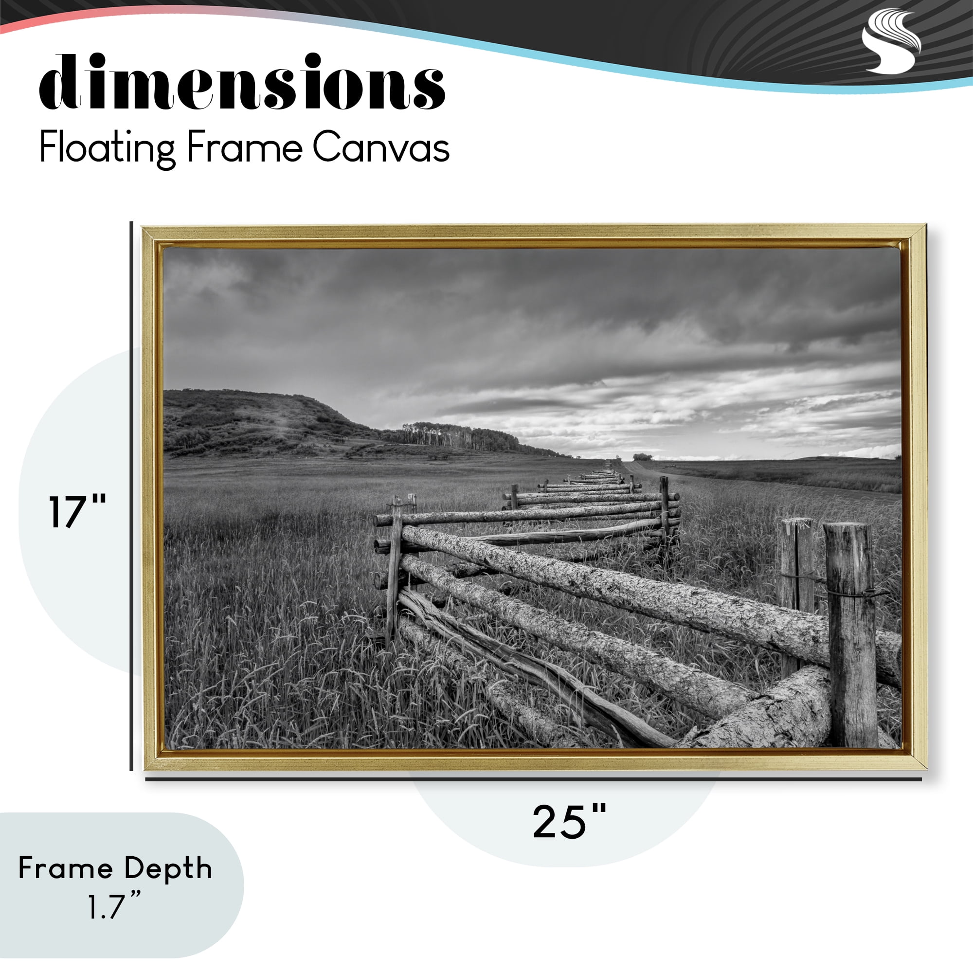 Stupell Industries Weathered Fence to Distant Horizon Gold Framed Floater Canvas Wall Art, design by Jon Evan
