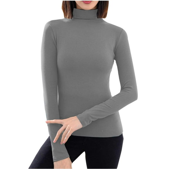 safuny Women's Slim Lightweight Long Sleeve Pullover Turtleneck Mock Shirts Base Layer Fall Winter Tops Blue _v L