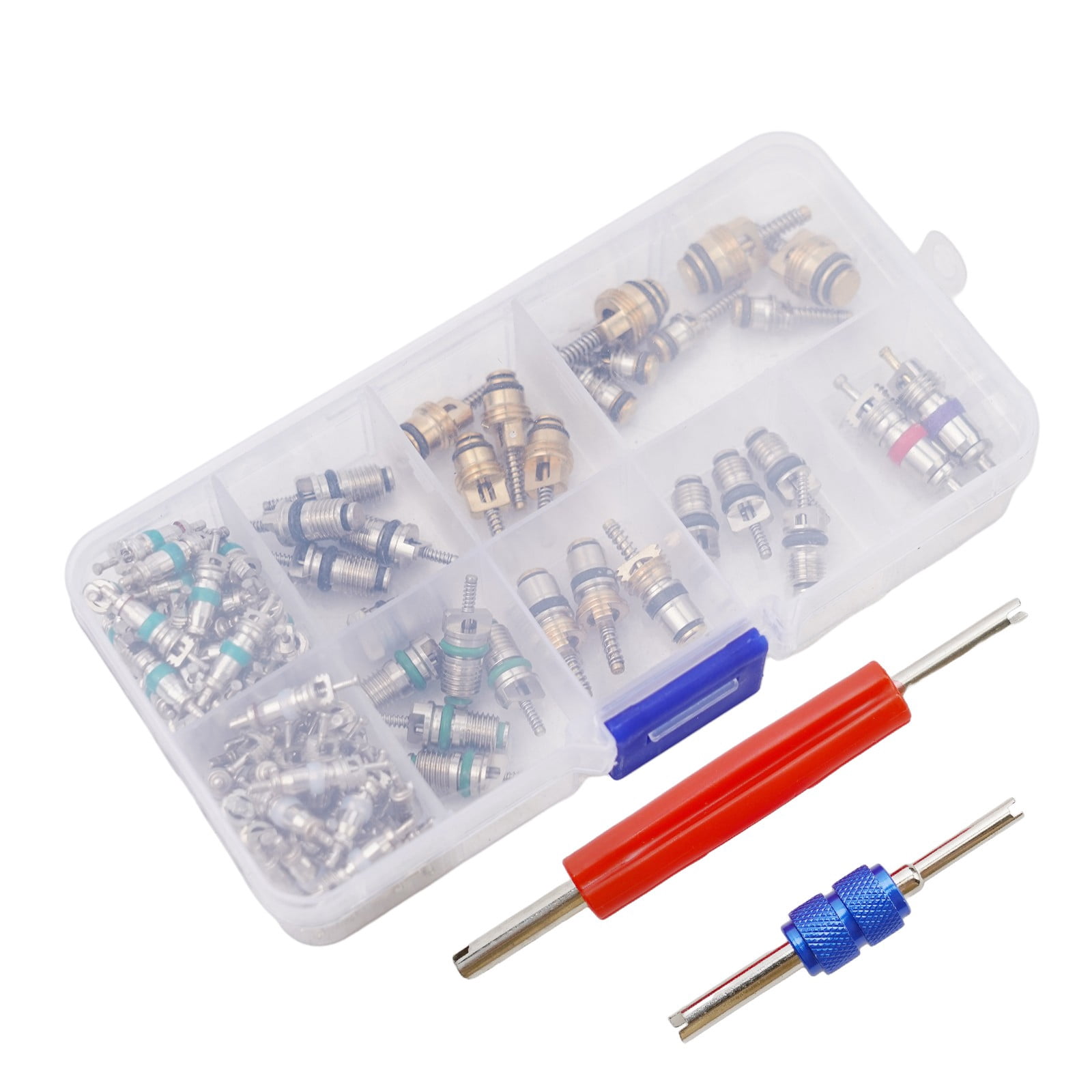 102Pcs R134A Car A/C Air Conditioning Valve Cores Tool Kit Fit For 1/4\" 5/16\" Service Ports To Remove And Install The Valve Core