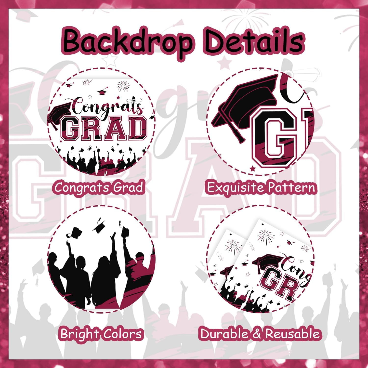 67Pcs Congrats Grad Decorations 2024, Burgundy Red Graduation Decor with Congrats Grad Backdrop Red Silver Confetti Balloon Garland Arch Kit for Class of 2024 Grad Prom Graduation Supplies