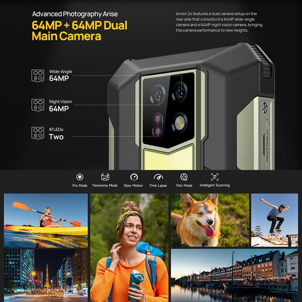 Ulefone Armor 24 Rugged Phone, 6.78" 2.4K FHD Screen, 64MP Camera 64MP Night Vision, 22000mAh Battery, 66W Fast Charging, 24GB 256GB