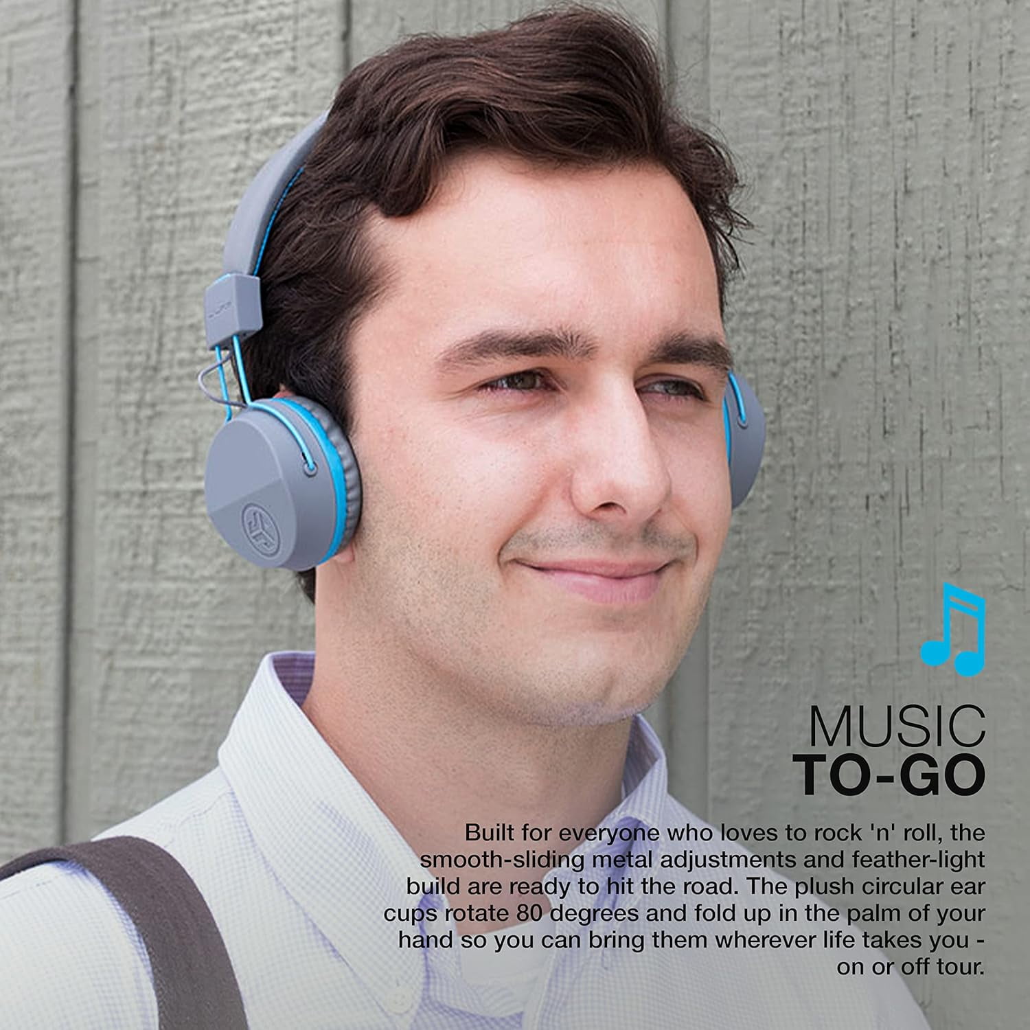 JLab Neon Bluetooth Folding On-Ear Headphones, Wireless Headphones, Blue, 30 Hour Bluetooth Playtime, Noise Isolation, 40mm Neodymium Drivers, C3 Sound - Gray/Blue