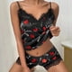 thumbnail image 4 of Summer Women Sexy Pajamas Set Satin Silk Deep V-Lace Cami Vest Home Clothes Tops And Shorts Sleepwear For Female Camisole Skirt, 4 of 4