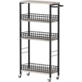 thumbnail image 1 of Slim Storage Cart Narrow Laundry Cart on Wheels Utility Kitchen Rolling Rack with Wood Tabletop Mobile Shelving Unit Bathroom Storage Organizer Slide Out Rolling Tower for Narrow S, 1 of 8