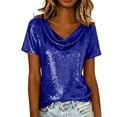 thumbnail image 1 of Camisas de Manga Corta para las Mujeres Casual Brillante Color Sólido Empalmado Cuello de Tortuga Tops para el Uso Diario, 1 of 9