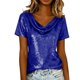 thumbnail image 1 of Camisas de Manga Corta para las Mujeres Casual Brillante Color Sólido Empalmado Cuello de Tortuga Tops para el Uso Diario, 1 of 9