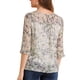 thumbnail image 3 of Blusa de gasa floral para mujer INSPIRE CHIC de manga 3/4, cuello redondo, con dobladillo con volantes, gris púrpura, 2XL, 3 of 6