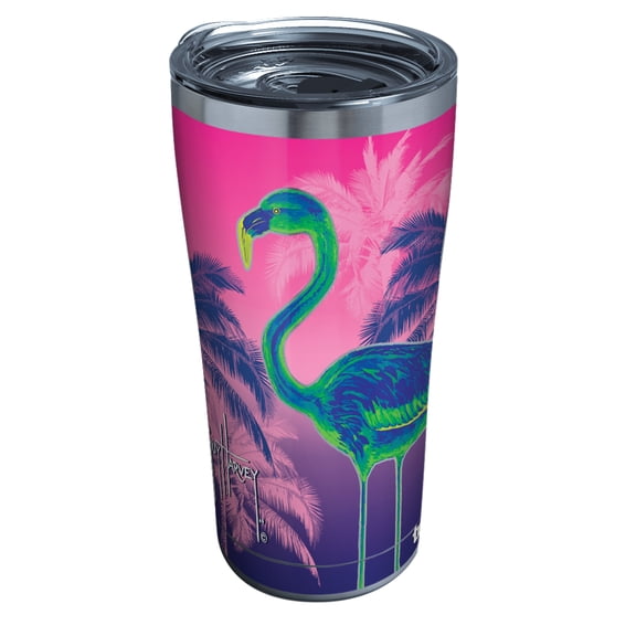 Tervis Triple Walled Guy Harvey Insulated Tumbler Cup Keeps Drinks Cold & Hot, 20oz - Stainless Steel, Neon Flamingo