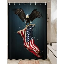 American Flag Shower Curtain, 4th of July Shower Curtain Patriotic Shower Curtain American USA Flag with Flying Bald Eagle Bathroom Curtain Vintage Flag Shower Curtain with Hooks, 47X64 inches
