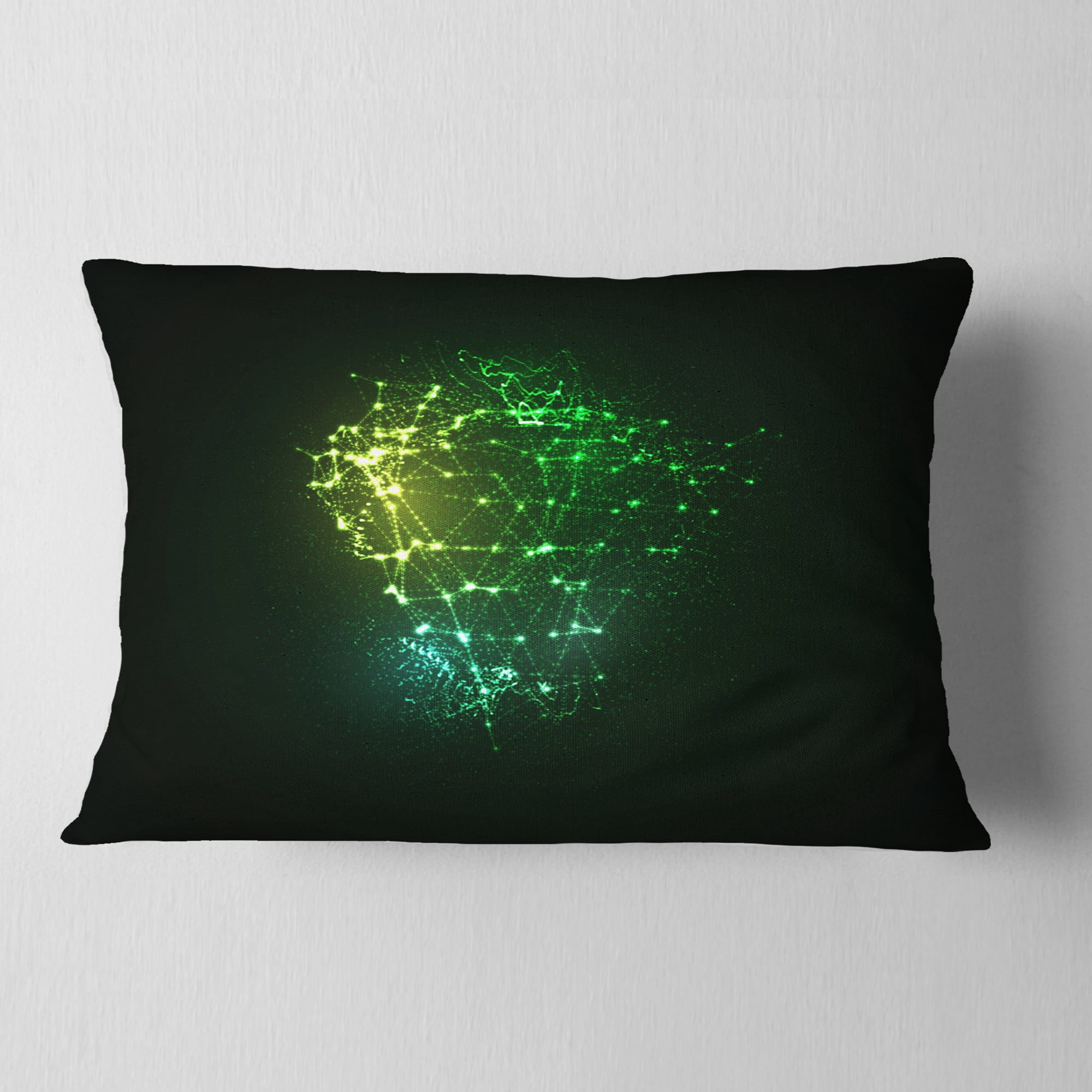 Designart Green Glowing Particles - Abstract Throw Pillow - 12x20