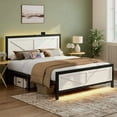 thumbnail image 3 of Rustic Bed Frame Queen Size with Barn Door Headboard, LED Bed Frame with Charging Station, Industrial Platform Metal Bed Frames, No Box Spring Needed, Easy Assembly, White, 3 of 7