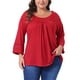thumbnail image 1 of Blusas de mujer de talla grande Agnes Orinda, con mangas largas, panel de ganchillo, corte hueco, plisadas, casual, 1X, rojas, 1 of 5