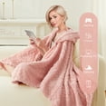 thumbnail image 5 of Walensee Wearable Blanket Hoodie Sherpa Fleece Blanket, Fuzzy Super Soft Plush Hooded Shawl TV Throw Blanket with Pockets, Fluffy Warm Cozy Cape Wrap for Women Adults (Pink, 59” x 63”), 5 of 9