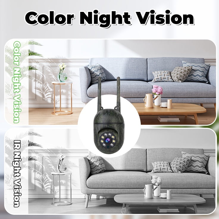 Outdoor Camouflage PTZ Security Camera, 1080P Full-Color Night Vision, Dual Antenna 2.4G WiFi, Motion Detection, Two-Way Audio, Waterproof Surveillance Camera.