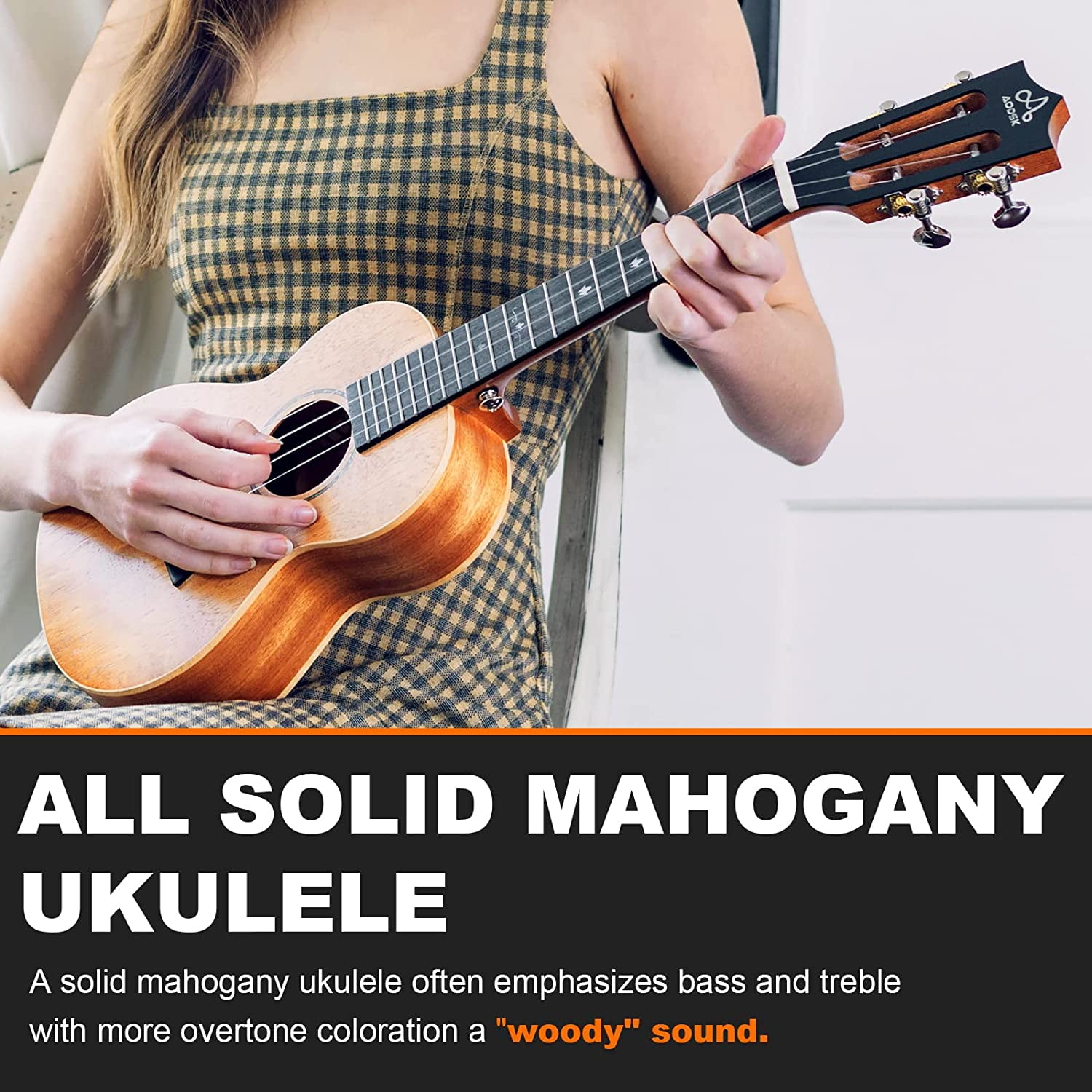 AODSK AUC-F19 23 inch Full Solid Mahogany Ukulele Suitable for Professional players Ukulele Kit,with Free Gig Bag,Strap,4 Picks,Tuner.