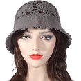 thumbnail image 2 of gris-chapeau Bob D't En Tricot Au Crochet Pour Femme - Fait La Main - Motif Floral, 2 of 5