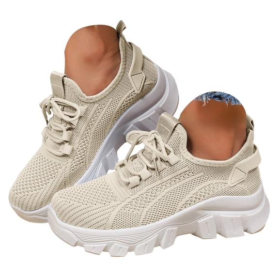 Women's Slip on Walking Shoes Wide Cushion Running Tennis Shoes with Arch Support Non Slip Sole Nursing Workout Gym Athletic Fashion Sneakers Beige Size 7