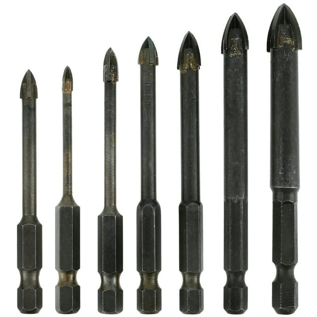 CNKOO 7Pcs Drill Bit Set 1/4 Inch Hex Shank Triangle Drill Bit Set Carbide 3/4/5/6/8/10/12mm Masonry Drill Bit Set Fast Precision Punching Drill Bit Kit for Tiles Mirrors Glass Ceramic