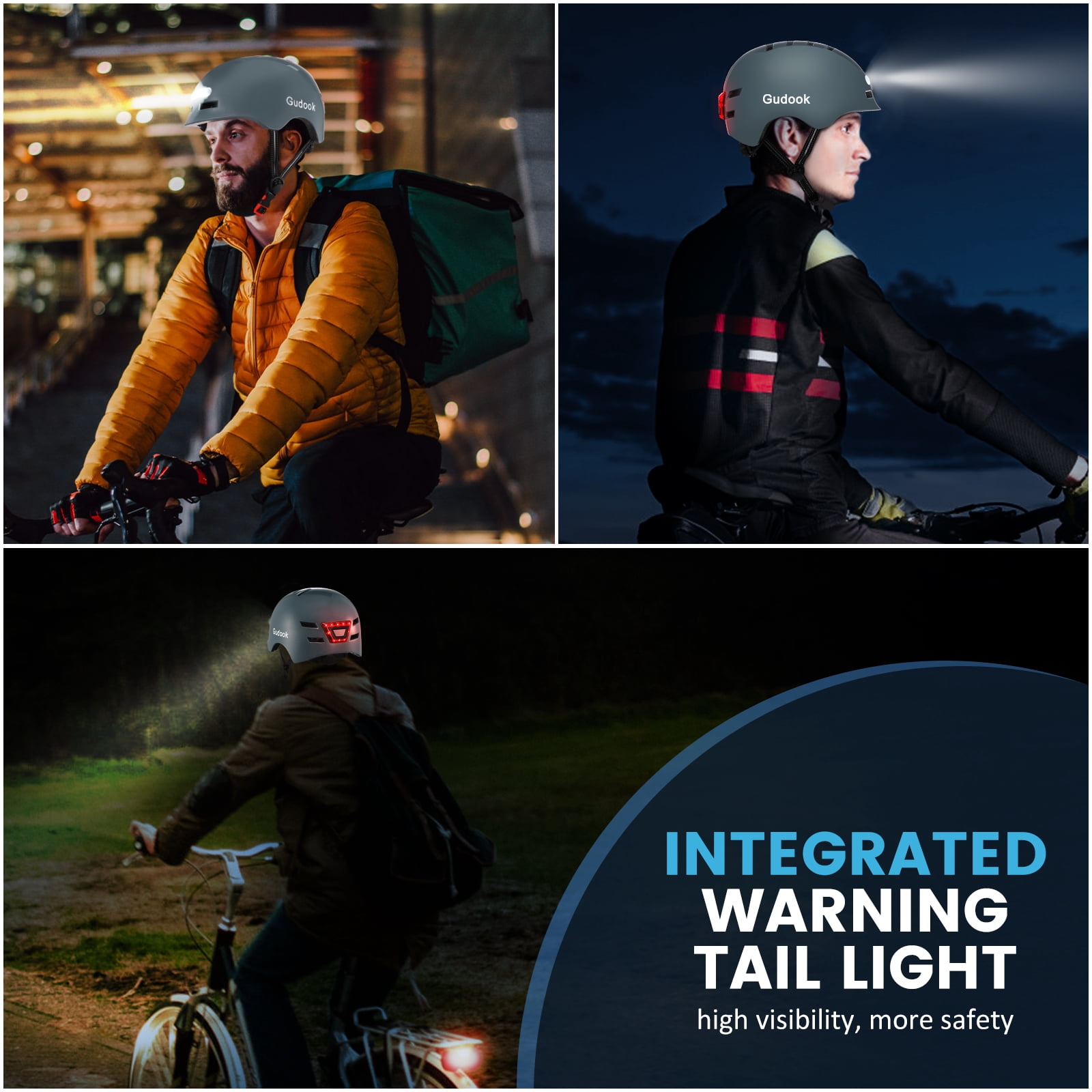 Adult Bike Helmet with Light - Bicycle Helmets Men - Women - Front and Back LED Lights Adjustable Cycling Helmet for Urban Commuter Biking Scooter
