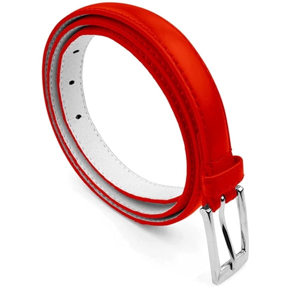 Women Skinny PU Leather Dress Belt Polished Buckle Belle Donne