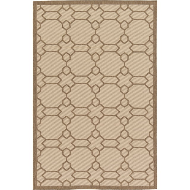 Unique Loom Trellis Collection Lattice Geometric Border Transitional Indoor and Outdoor Flatweave Area Rug, 5' 3" x 8', Beige/Brown