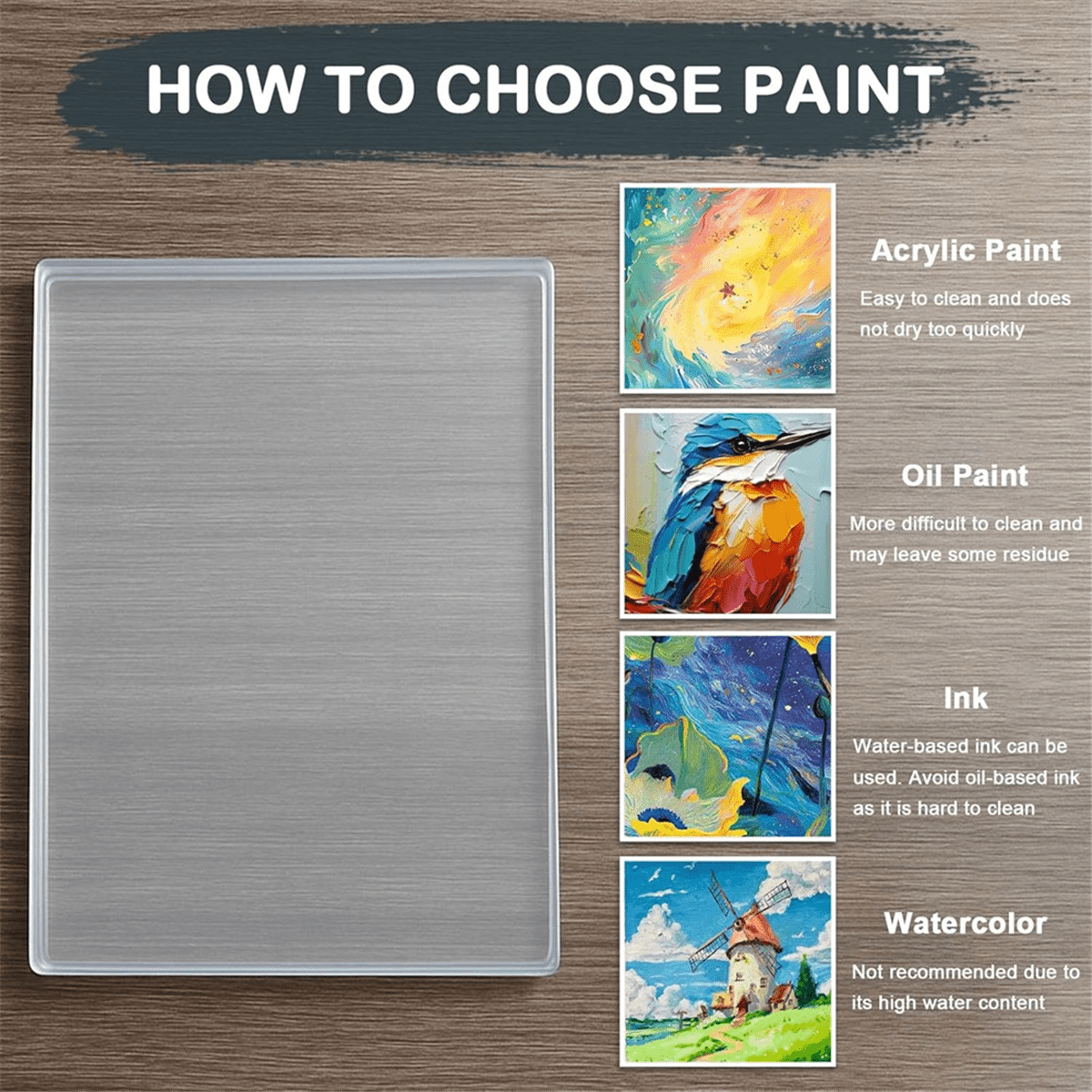 8x10inch Gel Plate, Waterproof and Washable Gel Printing Plate with Rubber, Suitable for Card Making,Arts and Crafts,1 * gel plate 1 * rubber roller
