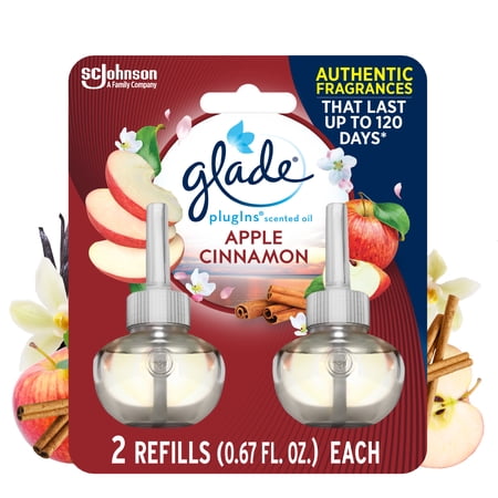 Glade PlugIns Refill 2 Count, Apple Cinnamon, 1.34 FL. oz. Total, Scented Oil Air Freshener Infused with Essential Oils