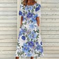 thumbnail image 2 of Drses Summer Dresses for Women 2024 Fashion Women Casual Sexy Round Neck Printing Elastic Waist Short Sleeve Pockets Dress Women's Casual Dresses, 2 of 5