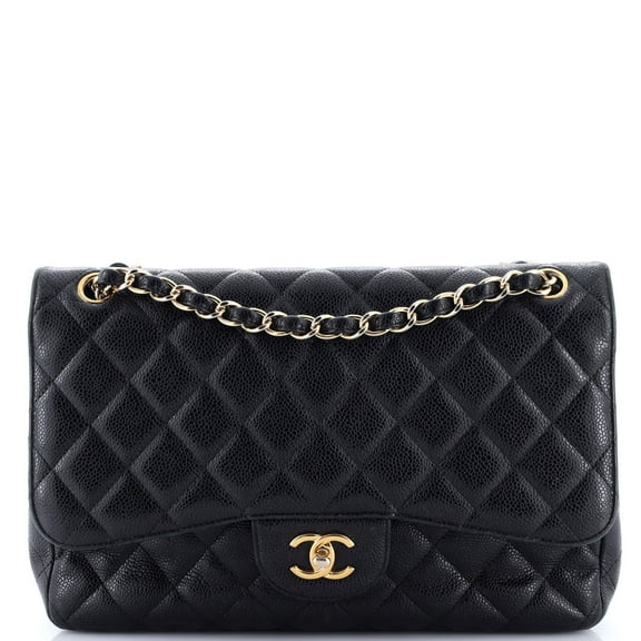 Pre-Owned Classic Double Flap Bag Quilted Caviar Jumbo By Rebag