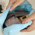 thumbnail image 3 of Small Portable Travel Cosmetic Bag for Women Zipper PU Leather Makeup Bag Suitable for Lipstick Blue, 3 of 6