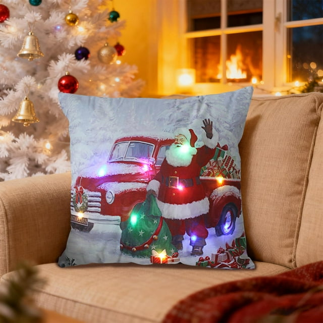 Christmas LED Decorative Pillowcase, Multicolour Holiday Cushion with Two Lighting Modes, Soft Polyester Cover for Festive Home Decor and Comfort, 45 x 45 cm