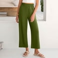 thumbnail image 6 of Wutalume Women's Fashion Cropped Pants, Elastic High Waist Casual Trousers with Pockets Solid Color, Loose Fit,Perfect for Spring Summer Wardrobe,Army Green L, 6 of 6