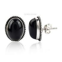 Gemsgram Handcrafted Black Onyx 925 Sterling Silver Stud Earrings - Statement of Style