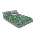 thumbnail image 2 of Jungle Leaves Fitted Sheet & Pillow Sham Set, Tropical Botany Feeling Leafy Atmosphere Drawing with Forest Tones, Decorative Printed 3 Piece Bedding Decor, Full, Fern Green Jade Green, by Ambesonne, 2 of 2