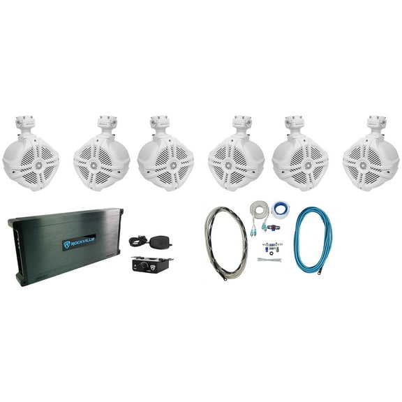 (6) Rockville RWB70W White 6.5" Marine Wakeboard Swivel Tower Speakers Amplifier