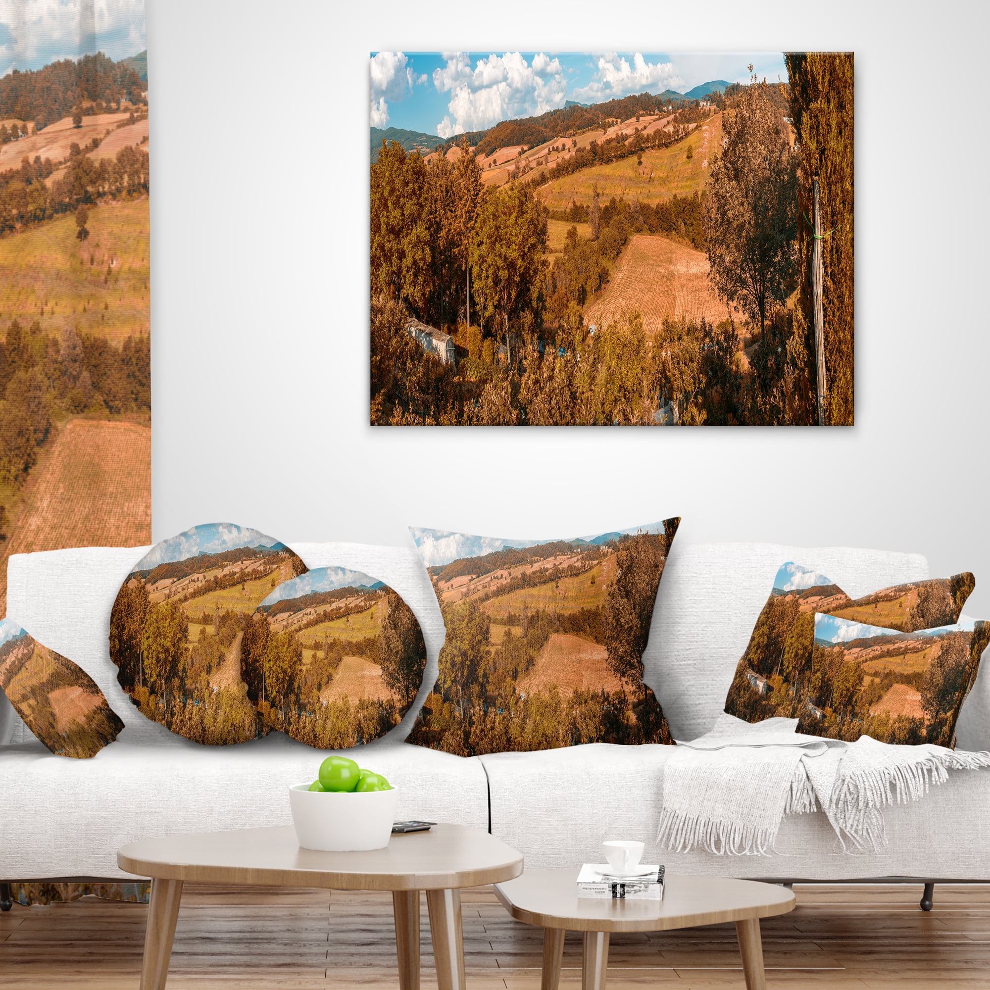 Designart Orange Autumn Mountains Tuscany - Landscape Printed Throw Pillow - 18x18
