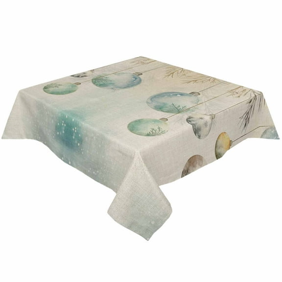 Christmas Ball Square/Round Tablecloths 54x54,Winter Farmhosue Watercolor Pine Branch Table Cloth Table Cover Indoor/Outdoor Tabletop Decor for Wedding Holiday Party Dinner Baby Shower