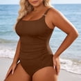 thumbnail image 4 of Ticikt Women Plus Size One Piece Swimsuits Tummy Control Bathing Suit Front Ruched Push Up Swimwear,Color:Brown,Size:26, 4 of 5