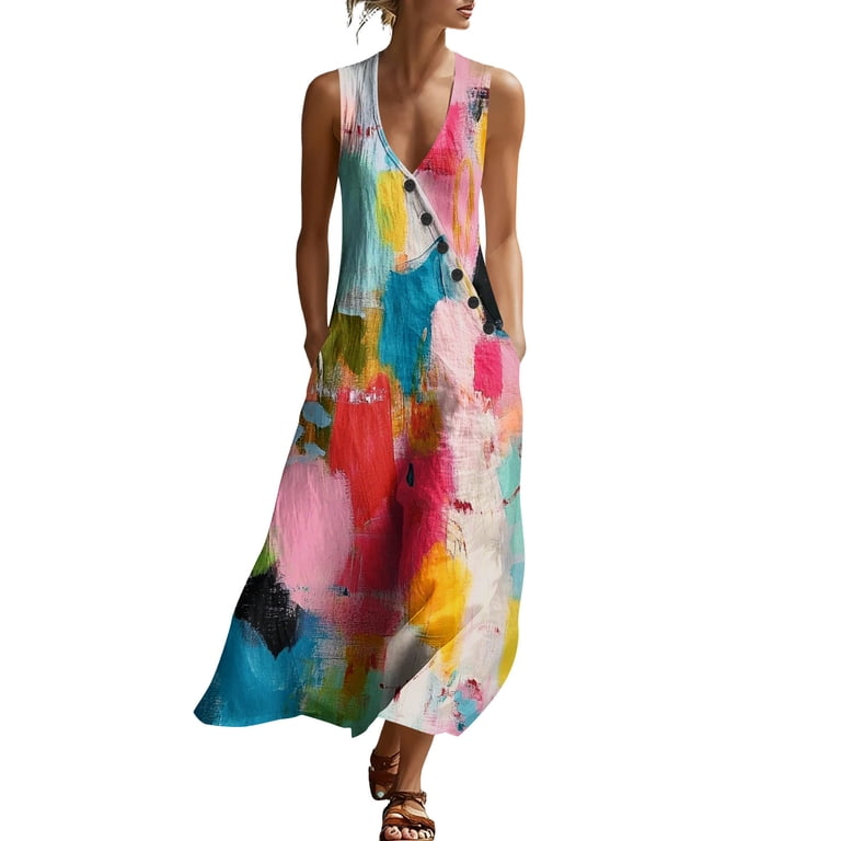 cute flowy plus size dresses plus Size Dresses for Women Loose Summer Casual A-Line Flowy Midi Dress with Poc