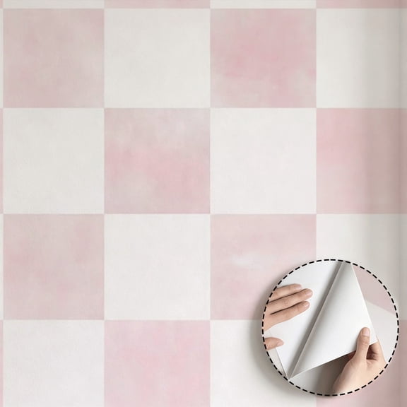 Pink Checkered Wallpaper Aesthetic Modern Peel and Stick Wallpaper Waterproof Wall Decoration for Bedroom Living Room Kitchen Cabinet Drawer Rental Property Removable Paper 17.7 * 118 in