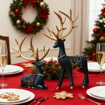 2-Pack Black Resin Deer Ornaments Luxury Home Decor for Living Room TV Cabinet Tabletop Holiday Christmas Decorations Elegant Figurines(Blue)