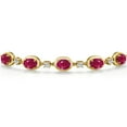 thumbnail image 3 of Gem Stone King 18K Yellow Gold Plated Silver Red Ruby and Lab Grown Diamond Bracelet for Women | 5.40 Cttw | Gemstone July Birthstone | Oval 7X5MM | Fully Adjustable 9 inch, 3 of 6