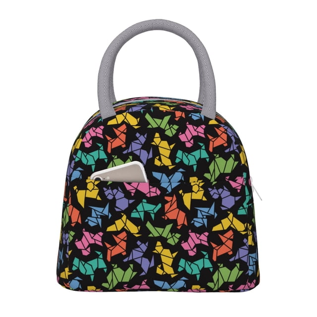 Balery Colorful Geometric Dog Bolsa de Almuerzo para Mujeres, Caja de Almuerzo, Bolsa de Almuerzo Pequeña Impermeable, Tote de Almuerzo Reutilizable con Gran Capacidad