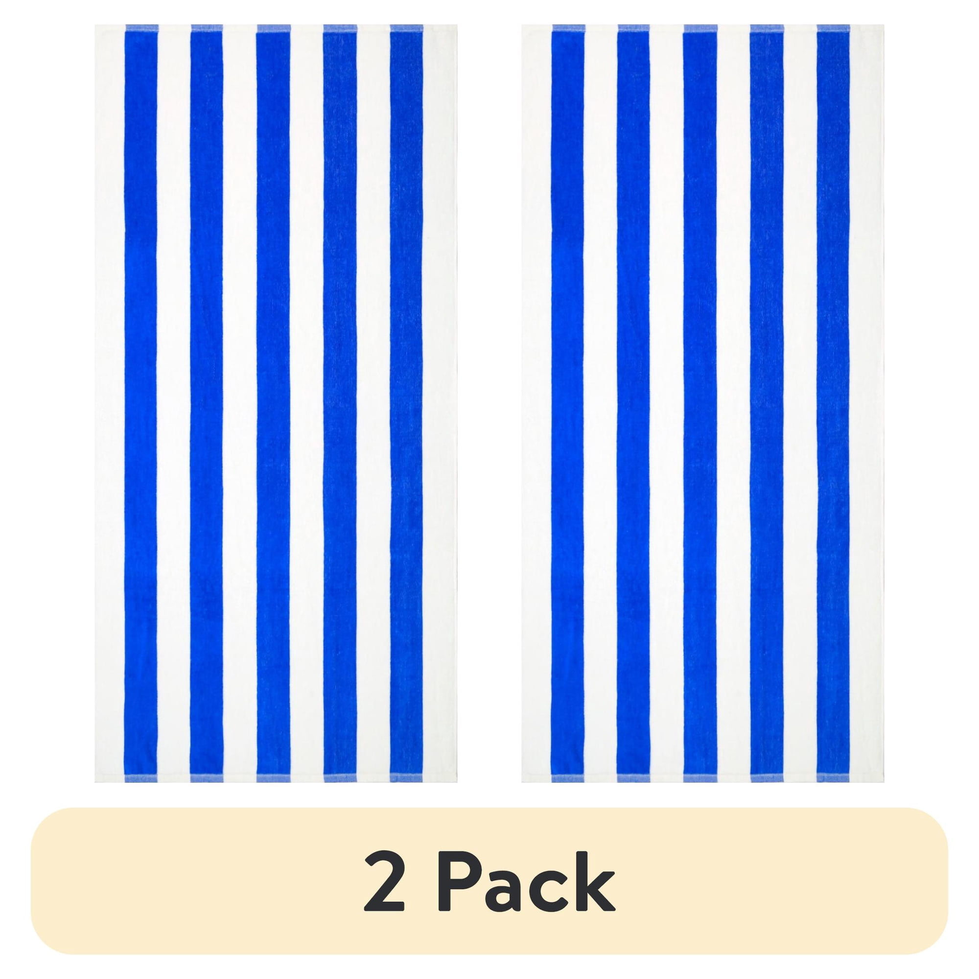 (2 pack) Mainstays Cabana Stripe Beach Towel, Blue, 58 in x 28 in