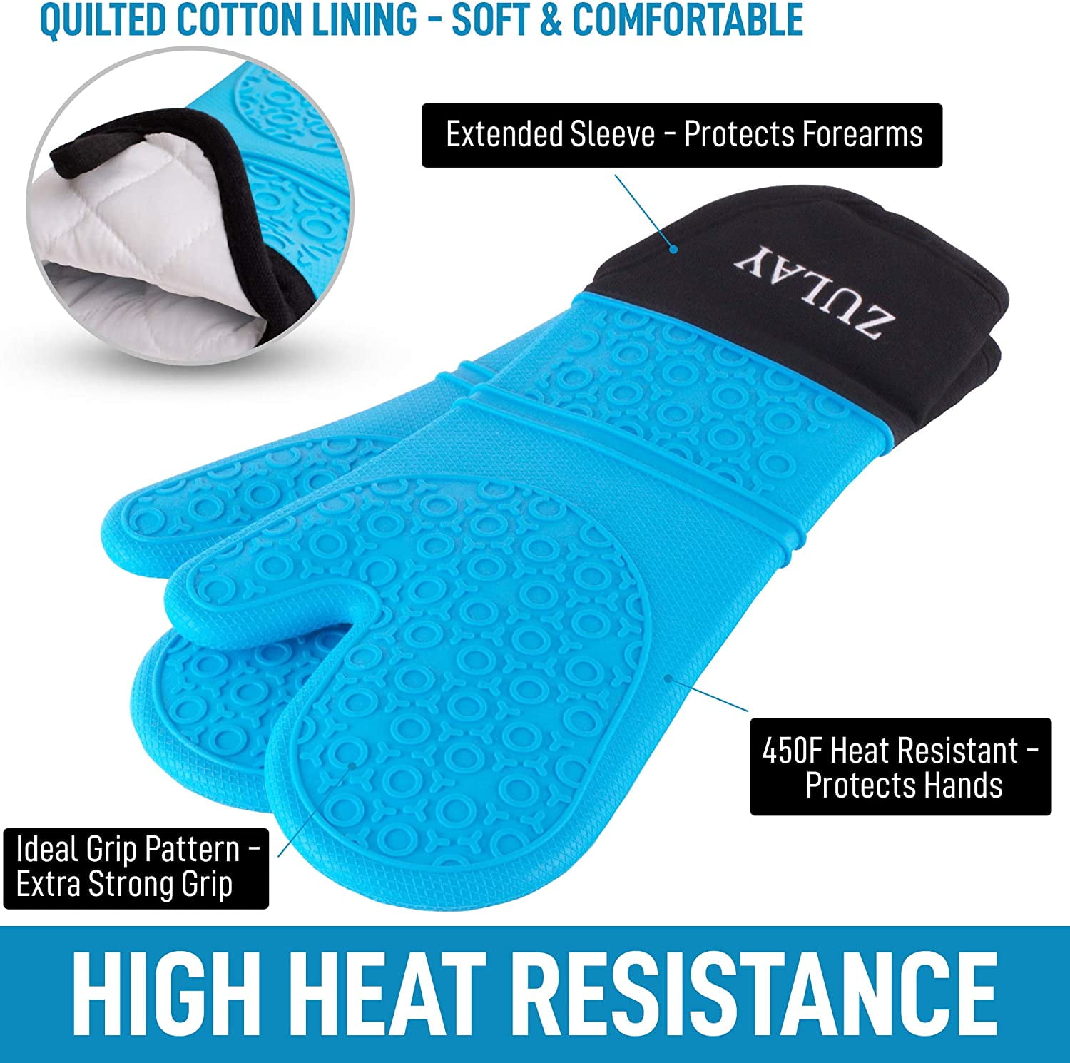 Comfy Grip Turquoise Silicone 2-Piece Oven Mitt Set - Heat-Resistant - 14  x 7 1/4 x 1 1/2 - 1 count box