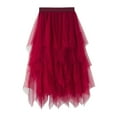 thumbnail image 5 of JIANJIA Skirts for Women Summer Solid Color Irregular Mesh High Waist Slim Medium Length Holiday Wear,Red,XL, 5 of 5