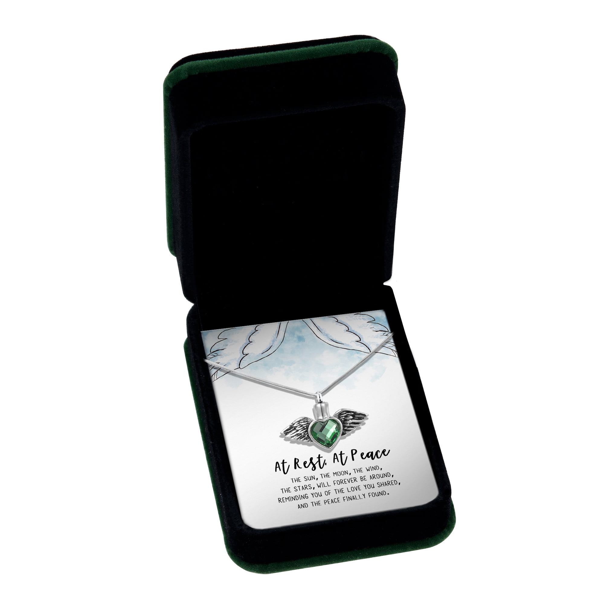 Anavia Green Crystal Angel Wings Cremation Jewelry Stainless Steel Keepsake Memorial Urn Necklace for Human with"At Rest, At Peace" Comfort Card