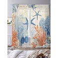 thumbnail image 3 of Summer Ocean Sheer Curtains 2 Panels Set Vintage Nautical Sea Watercolor Orange Blue Starfish Corals Sheer Window Curtains Light Filtering Rod Pocket Voile Drapes for Bedroom Living Room 52"X96", 3 of 8