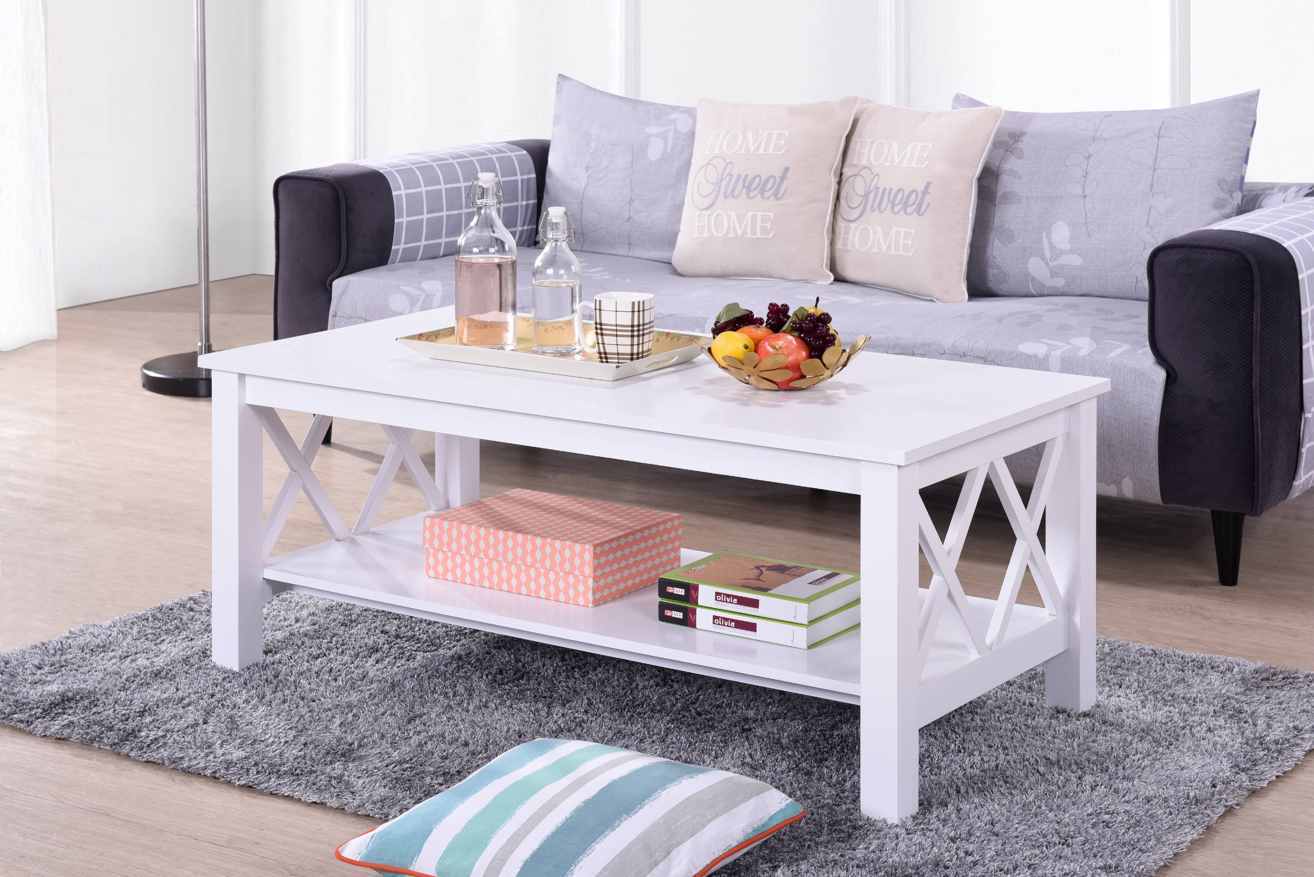 Harper&Bright Designs Modern Wood Coffee Table with Shelf, White ...