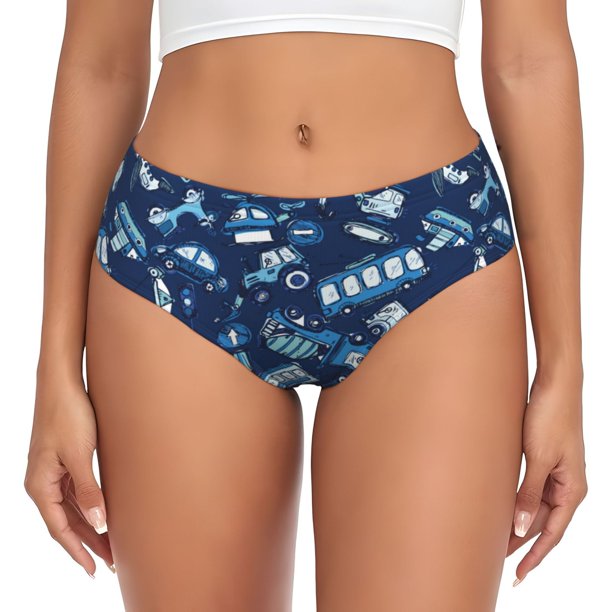 Fotbe Blue Bus Calzones Estampados para Mujer – Ropa Interior de Algodón, Cómoda, Suave y Elástica-Medium